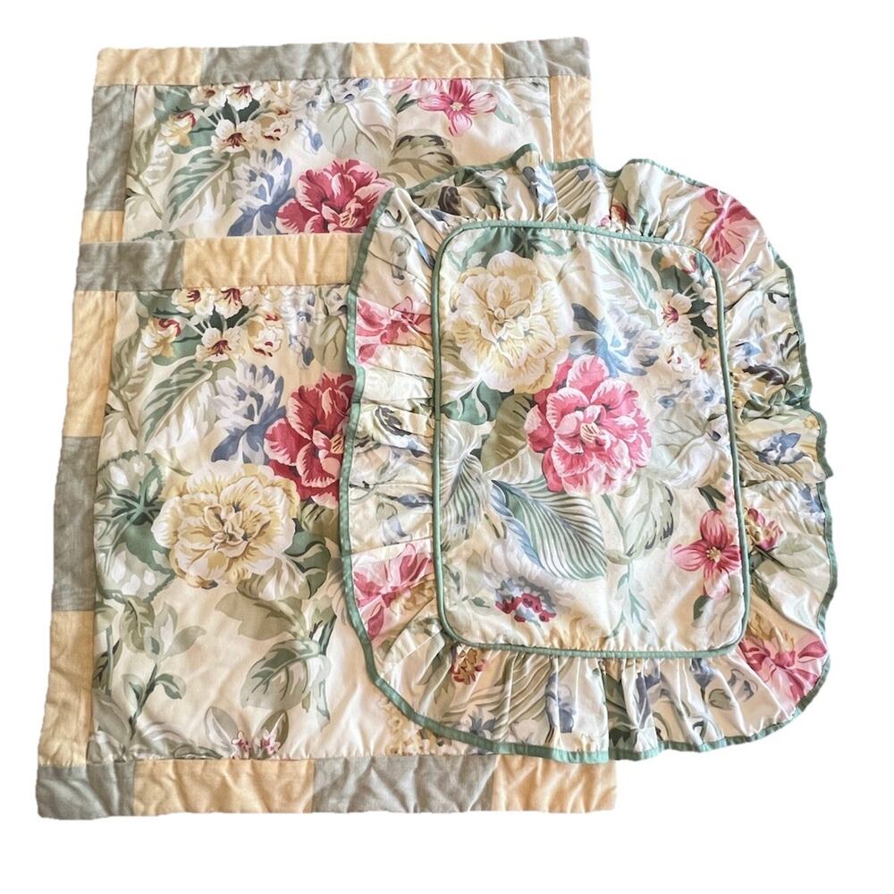 3 Vintage Thomasville Cottage Large Floral Print Ruffle Pillow Shams Covers